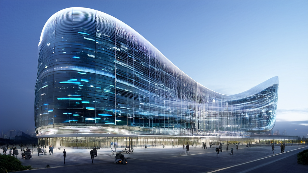 A futuristic city's AI advertising control center where engineers are optimizing ad strategies using advanced AI systems.