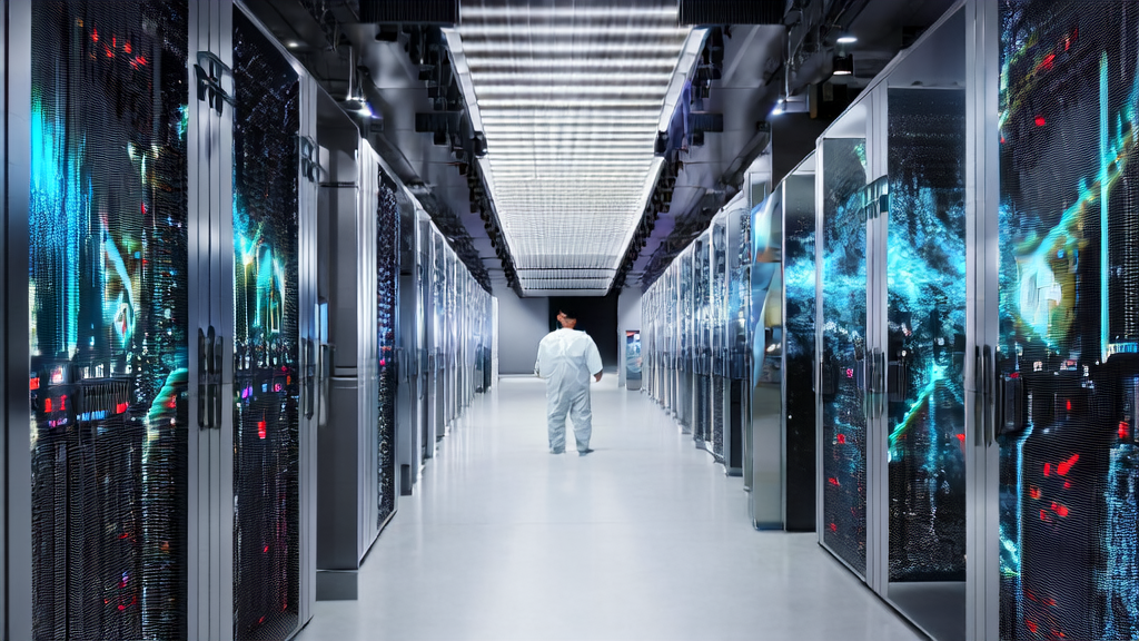 数据中心内的高通AI芯片服务器正在高效处理广告投放数据,展示精准触达目标人群和降低成本的效果。