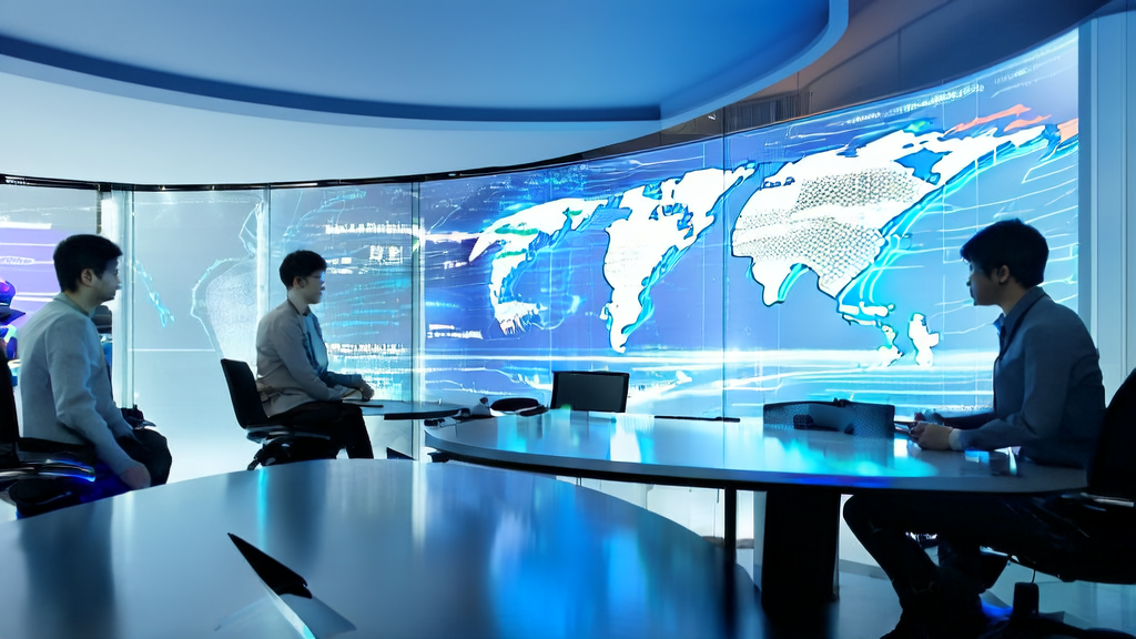 专业人士在现代办公室中利用AI技术优化广告投放,精准触达目标人群并控制成本