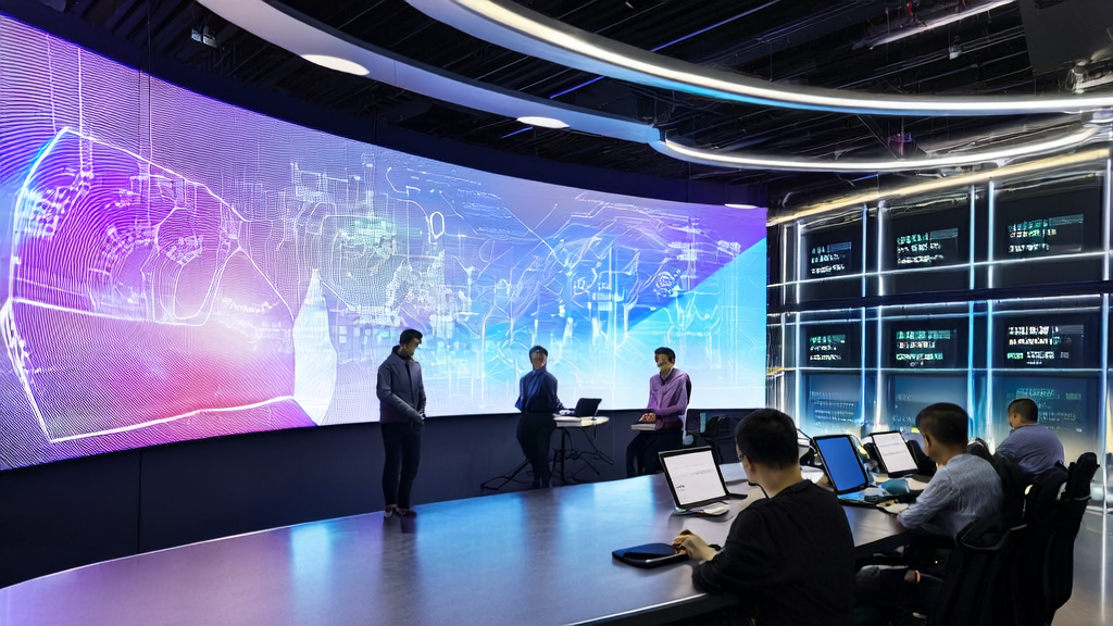 开发者们在办公室中讨论如何利用AI优化广告投放策略，确保精准触达目标人群并降低成本