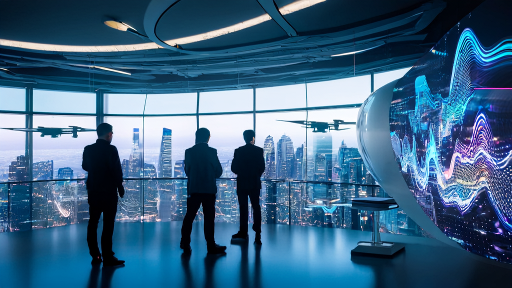 数据科学家在现代化办公室中通过AI技术优化广告投放，精准触达目标人群并降低CPA