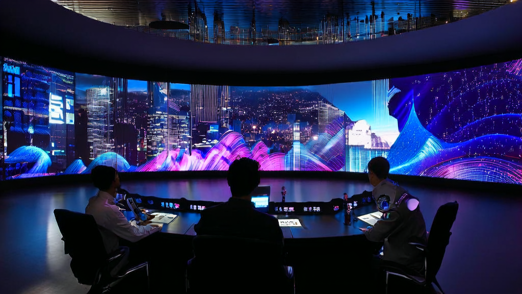 AI optimized advertising system running in a modern control center, analyzing massive data in real-time to precisely reach target audiences