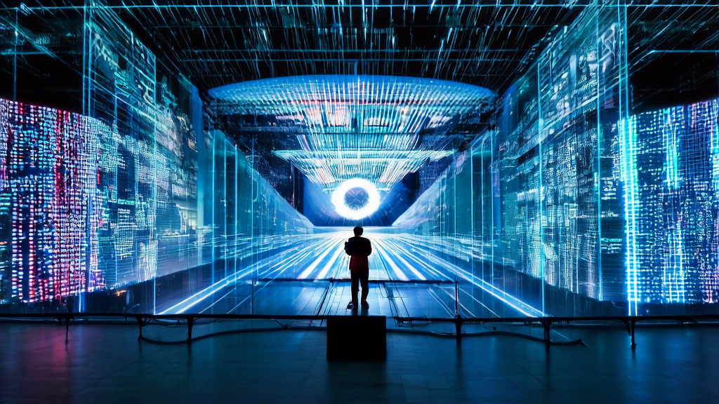 In a futuristic city, a data analyst uses AI technology to optimize advertising targeting and lower CPA.