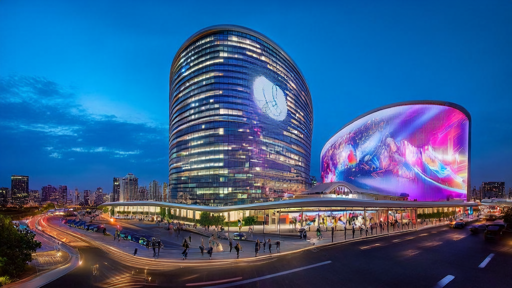 AI优化广告投放:高效触达目标受众的新方法,展示动态广告屏幕和繁忙的科技公司内部场景