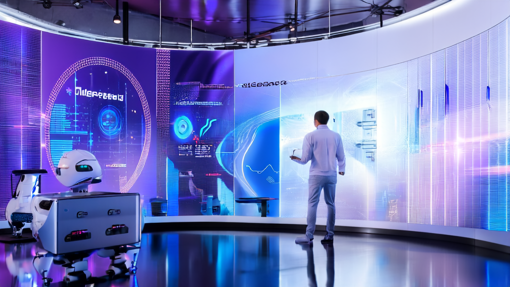 In a futuristic office, engineers are using AI technology to optimize ad targeting, analyzing real-time user behavior data to reach target audiences precisely and reduce CPA.