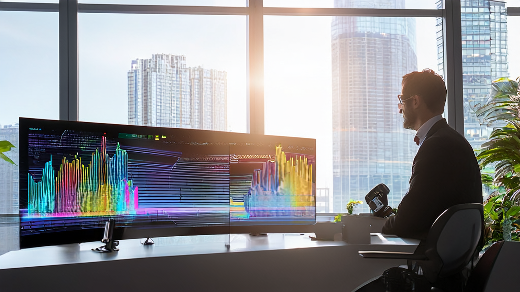 A data scientist in a modern office using AI technology to optimize ad targeting, reaching the target audience precisely and reducing CPA