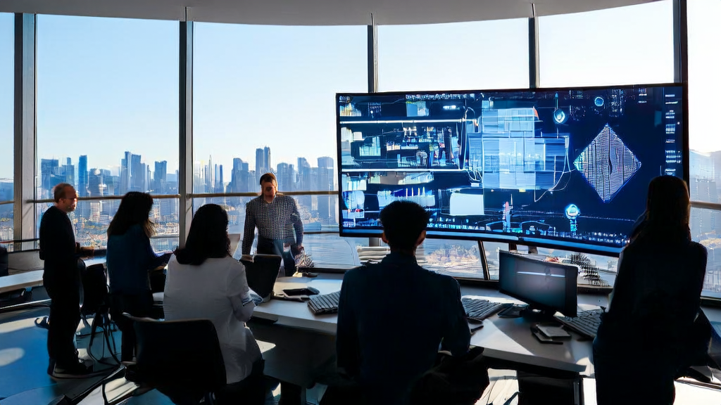 Creative team discussing AI-optimized advertising strategies in an office, utilizing MooreThreads' URPO framework for large model training