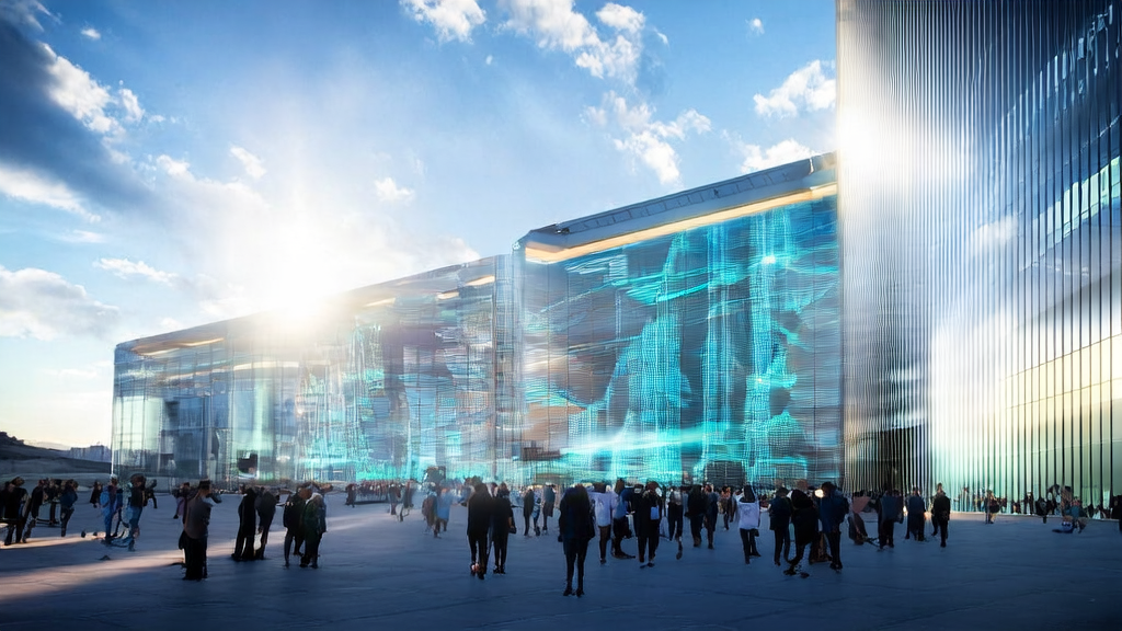 An advertising agency in a futuristic city using Samsung Exynos 2600 chip for AI-optimized ad placement