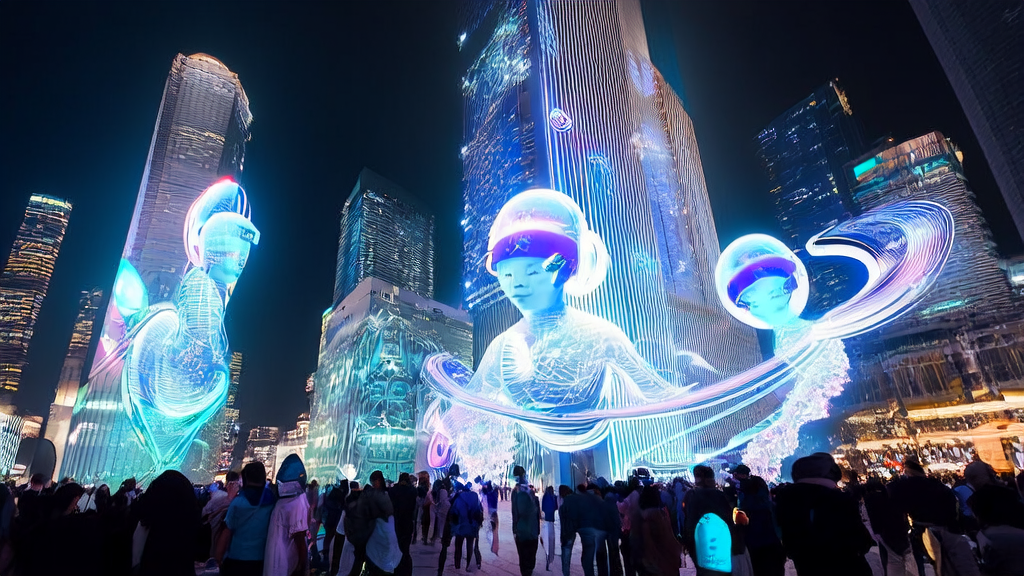 未来城市中的AI优化广告投放:智能气球和虚拟助手引导个性化广告推荐