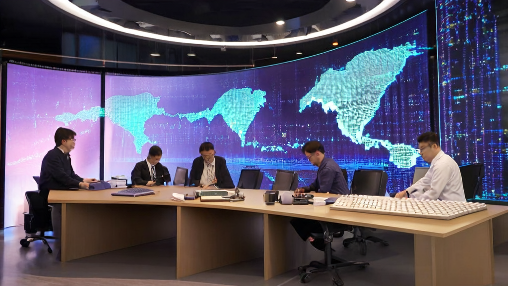 工程师们在现代化办公室中利用AI优化跨境电商邮件营销策略