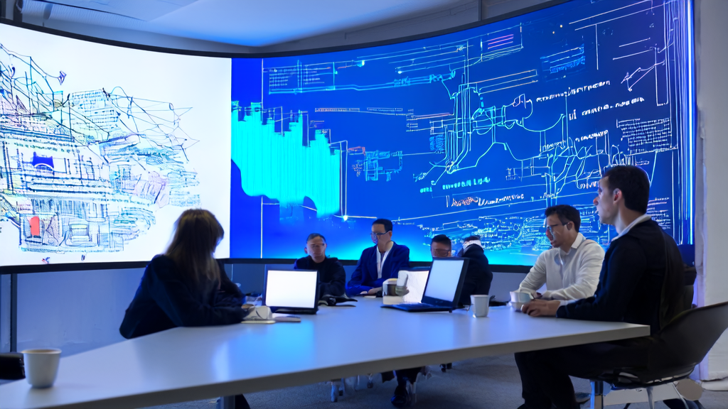 现代化办公室中团队讨论AI优化邮件营销策略，以提高邮件回复率