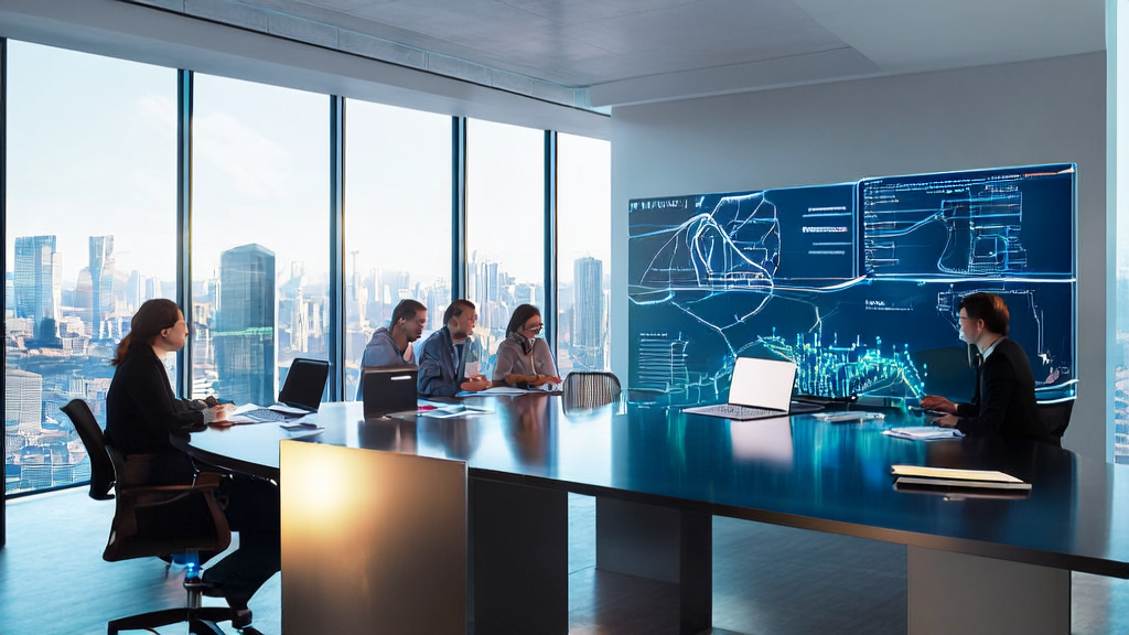 Data scientists and marketing experts discussing AI-optimized email marketing strategies to boost customer reply rates in a modern office.