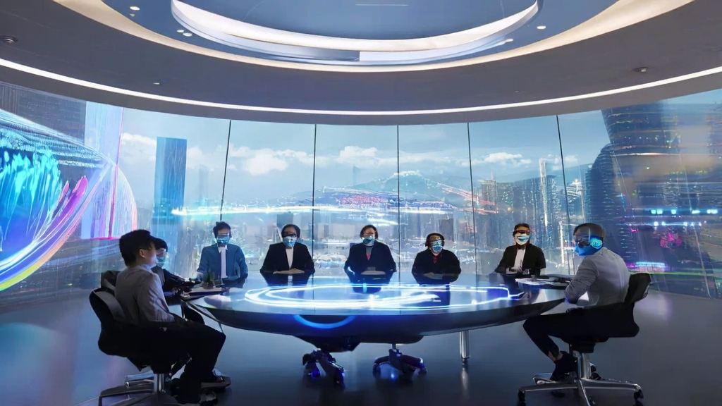 未来办公室中的AI优化邮件营销策略讨论场景