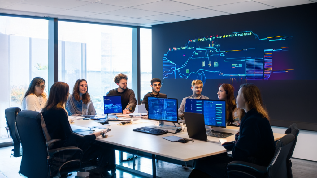 A team discussing AI-optimized email marketing strategies to improve customer acquisition efficiency