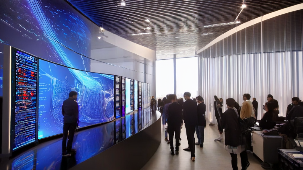 A modern office scene with employees working on AI-optimized email marketing, utilizing data from Google's MCP server to improve reply rates, bathed in sunlight.