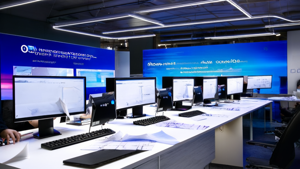 A modern tech office where employees are utilizing Gemini 2.5 Pro Preview for AI-optimized email marketing
