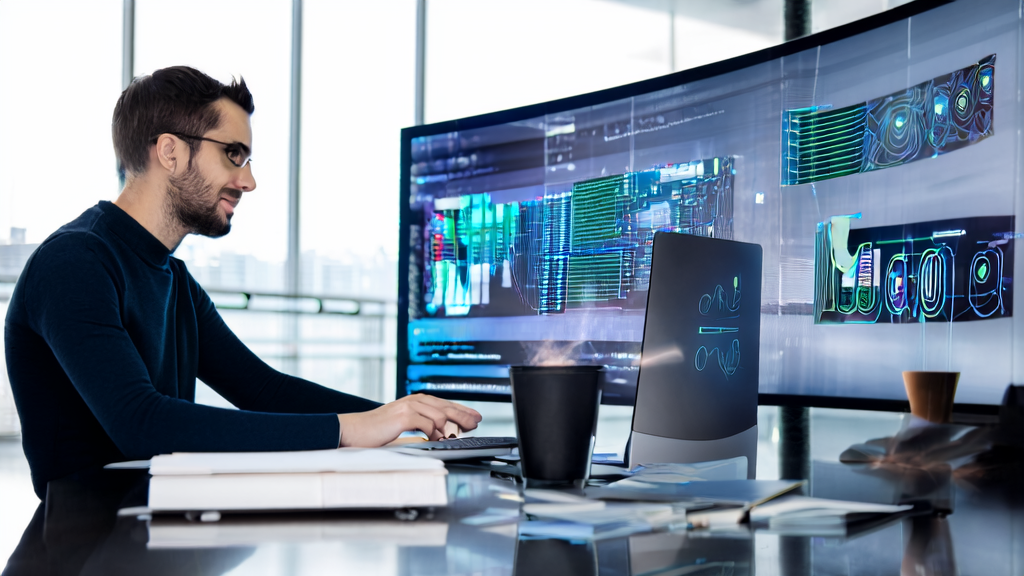 现代化办公室中，营销经理使用AI技术优化邮件营销策略