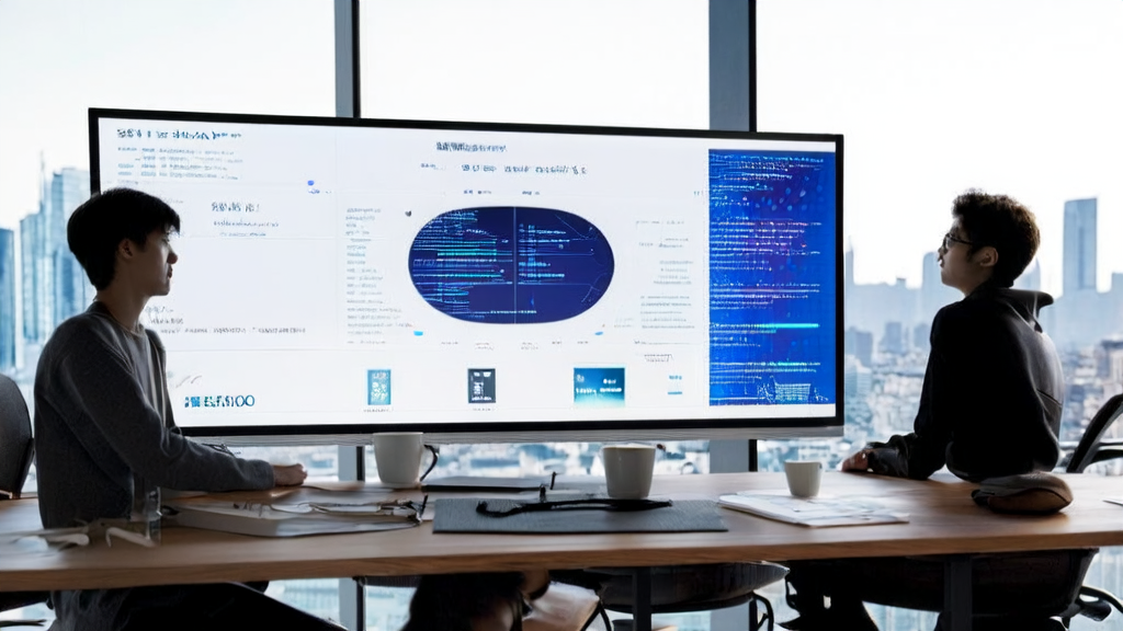 Entrepreneurs discussing AI-optimized email marketing strategies using Qwen Code v0.3.0 in the office
