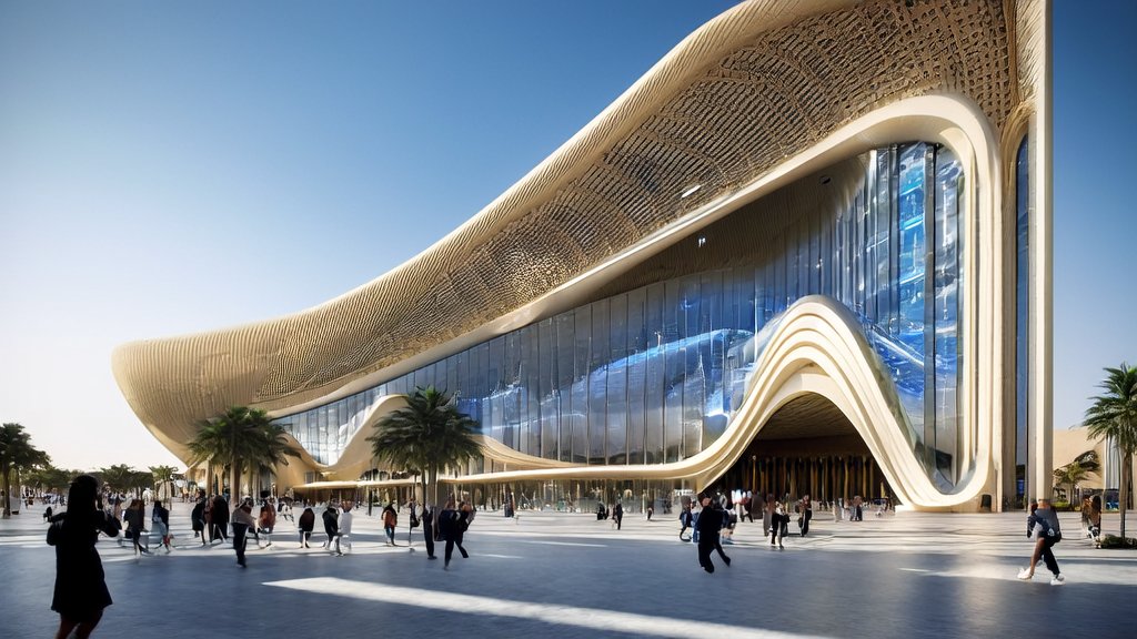 中东市场中的现代化商业中心，展示了AI出海获客系统和KEEP模型处理的高清视频。