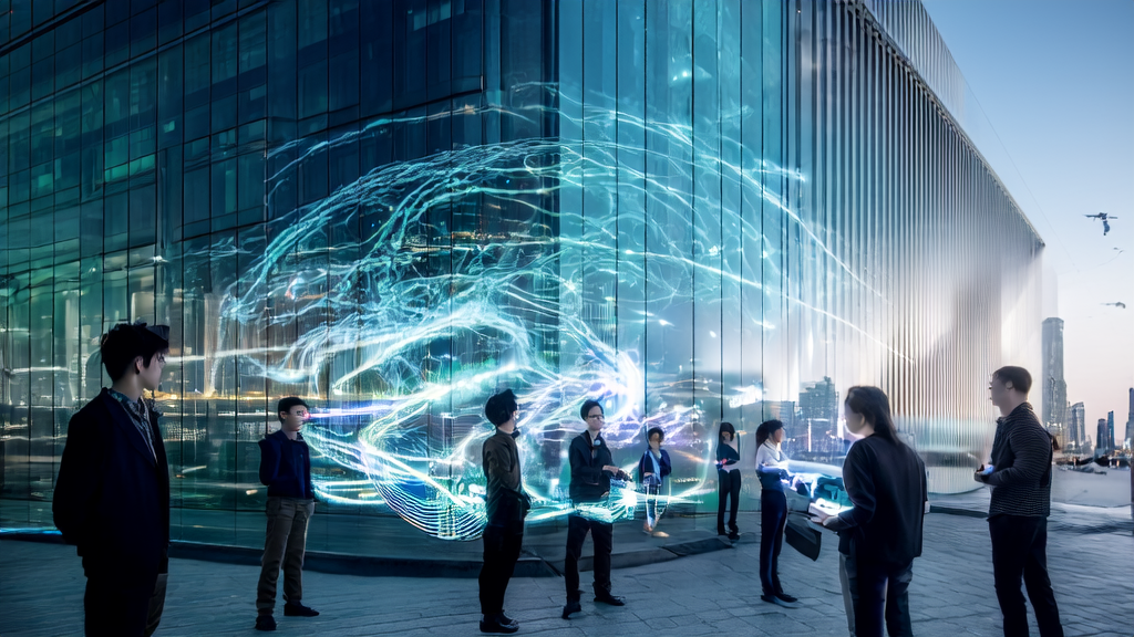 智能终端与虚拟助手互动，展示AI技术如何优化企业获客流程