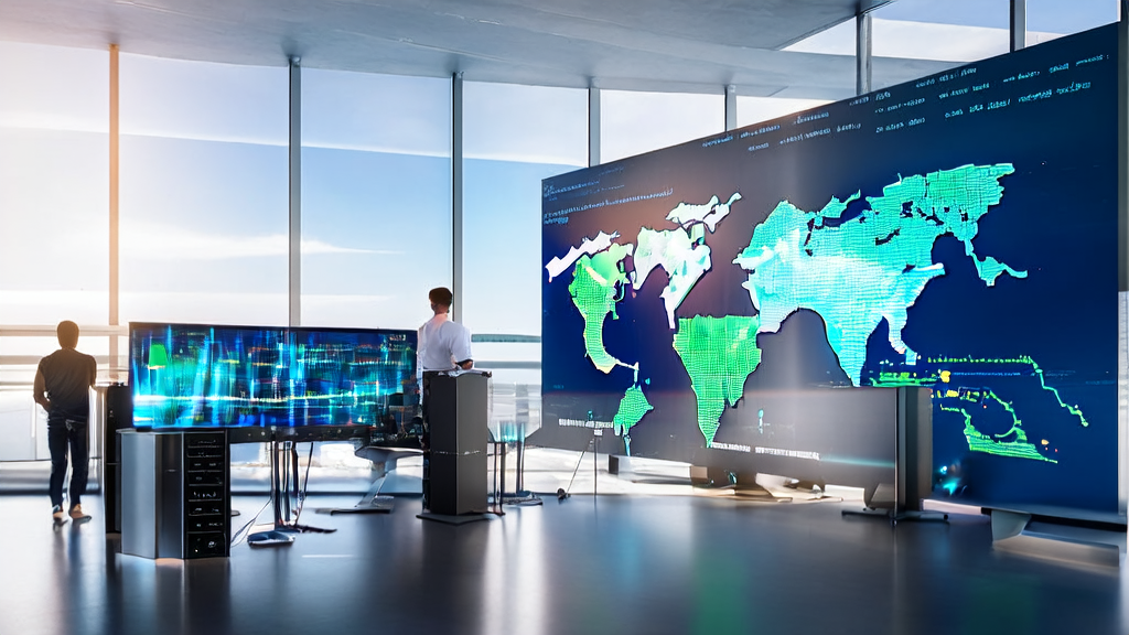 Sunlight shines into a modern office where programmers are using AI technology to enhance cross-border e-commerce customer acquisition efficiency
