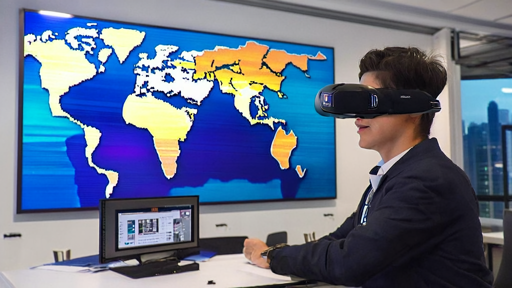 佩戴VIVE Eagle AI眼镜的销售人员正在通过实时翻译与国际客户沟通