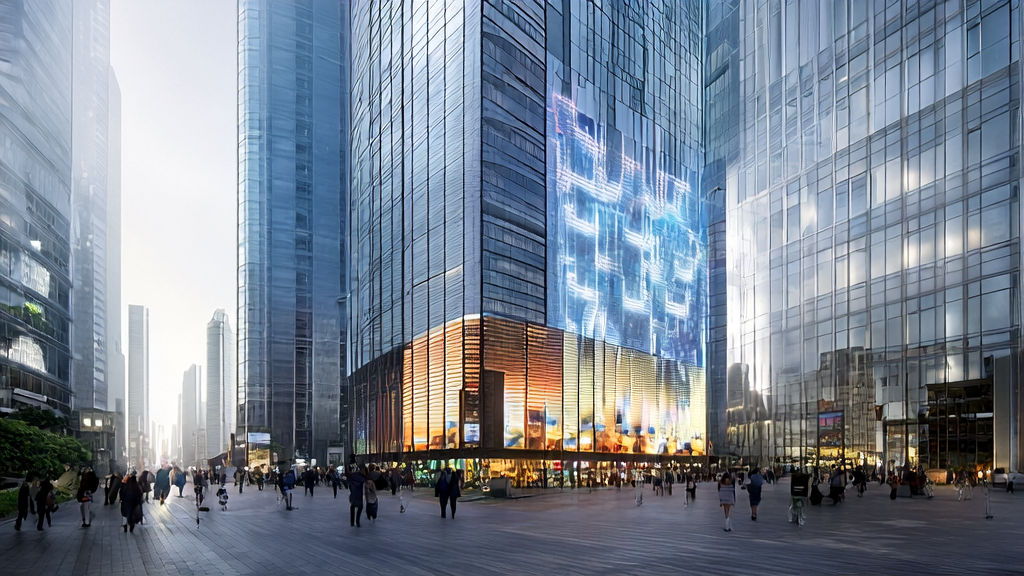 A futuristic city scene showcasing AI-powered precise ad targeting