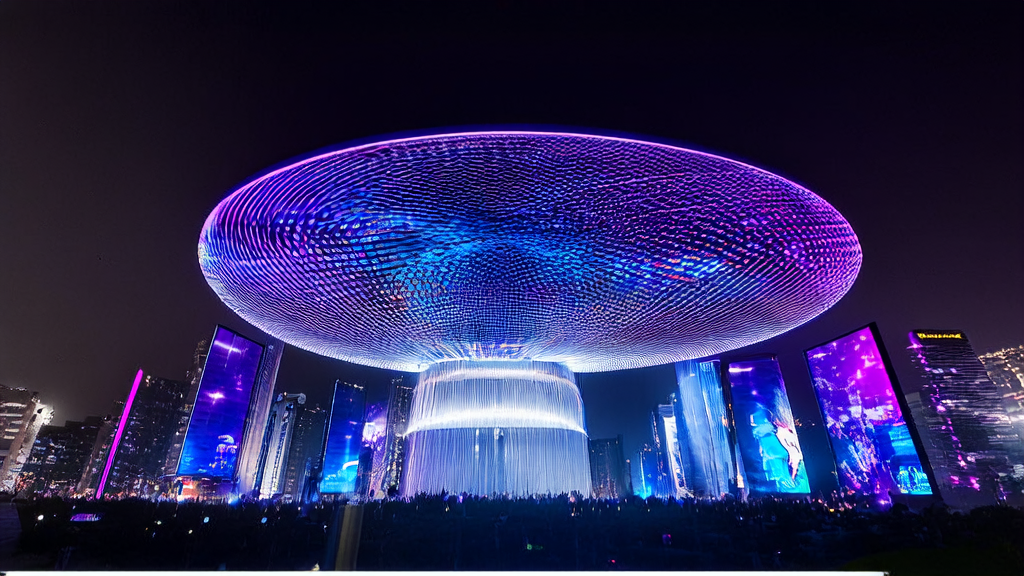 A futuristic city with an intelligent entity control center showcasing how AI technology optimizes ad placement and precisely reaches target audiences