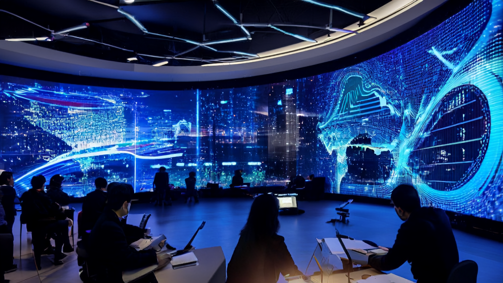 现代化办公室中工程师们使用AI技术进行精准广告投放和获客