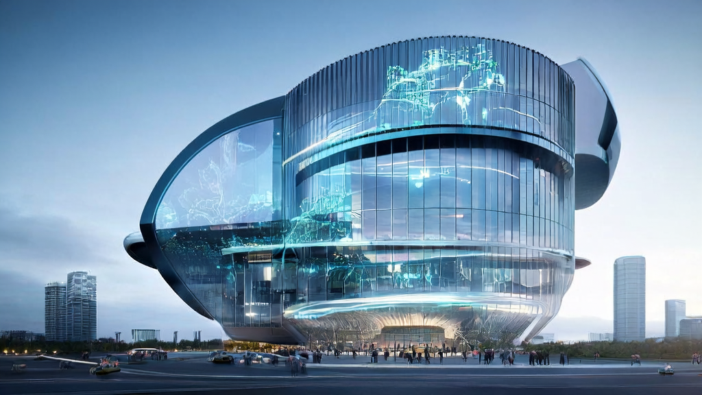 In a futuristic office building, an AI team is conducting precise customer acquisition analysis using high-efficiency AI chips.