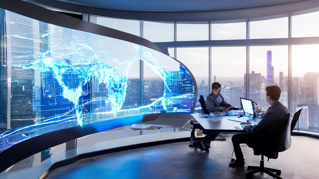 未来感办公室中,创业者们利用AI技术进行精准获客和市场分析