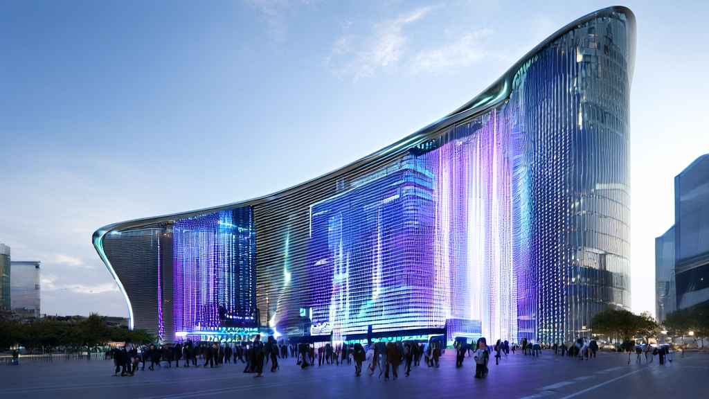 AI precise acquisition control center in a futuristic city, engineers optimizing ad placement strategies