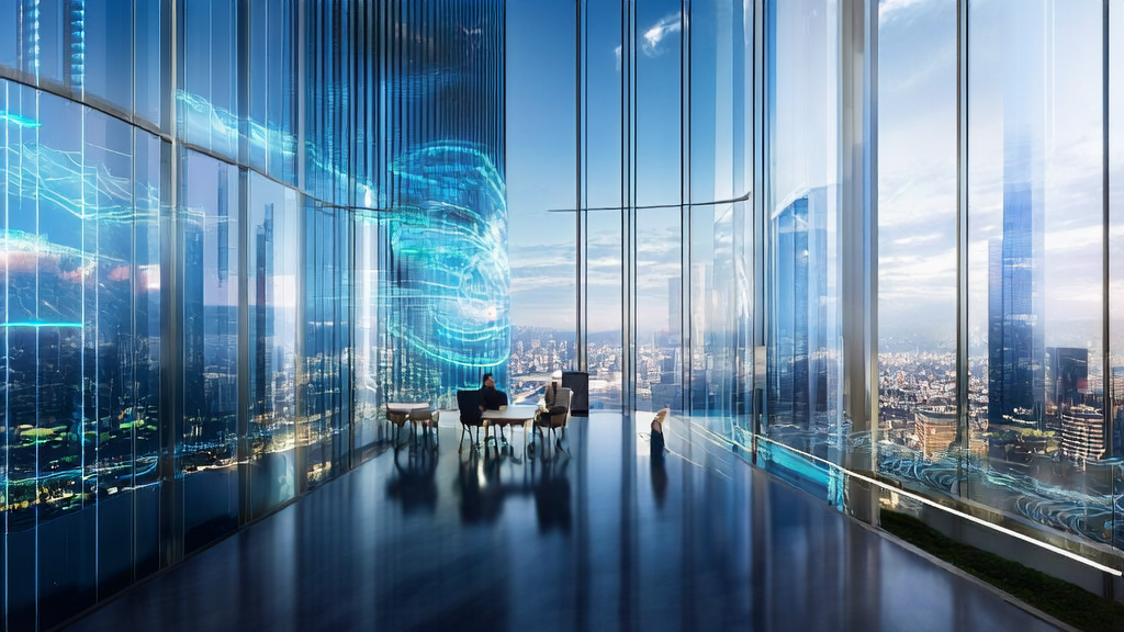 现代化办公场景，展示AI精准获客策略和Meta AI实时新闻集成的应用