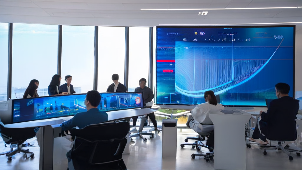 现代化办公室内的AI精准获客工作场景，展示AI技术的应用和美团LongCat-Flash-Omni模型的发布