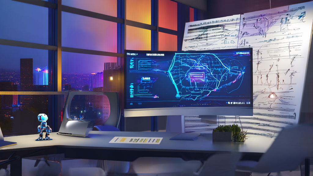 Modern office showcasing Sora's guest starring feature and AI customer prediction model analysis
