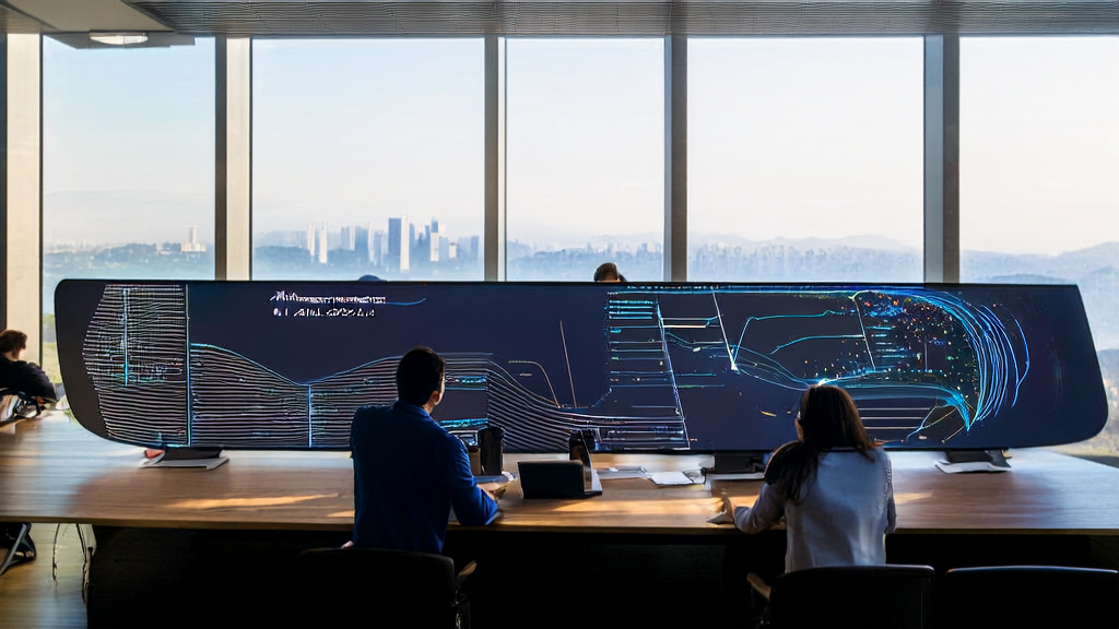 几位创业者在现代化办公室中使用“88查”App进行AI精准获客和广告投放优化