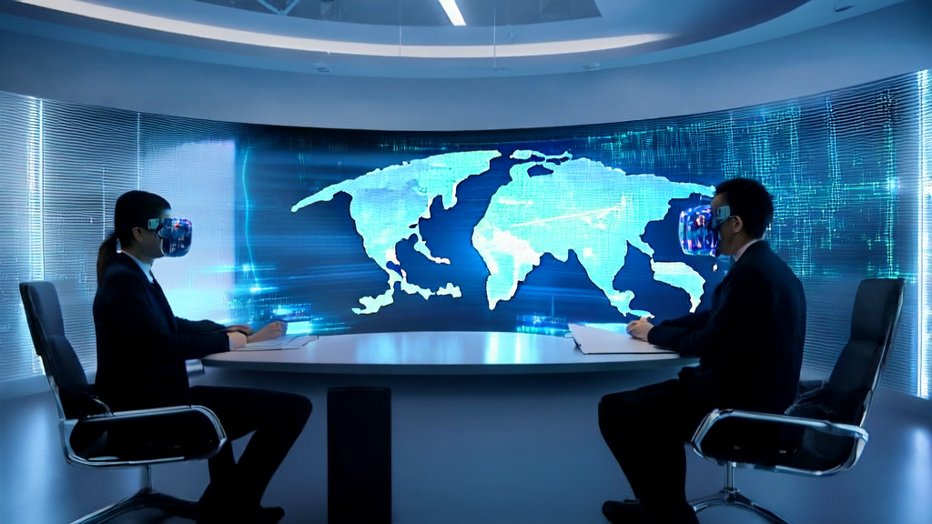 Foreign trade company employees using the Quake AI glasses powered by Qwen for precise customer acquisition analysis