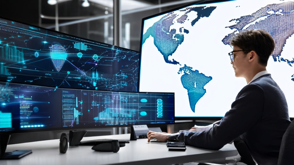 An entrepreneur in a modern office using AI technology for precise customer acquisition and ad optimization