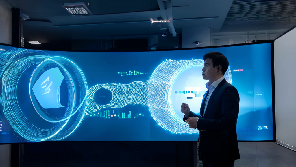 AI Precise Customer Acquisition and Marketing Optimization: A scene showcasing the use of AI technology in a modern office environment to enhance customer acquisition and email marketing effectiveness