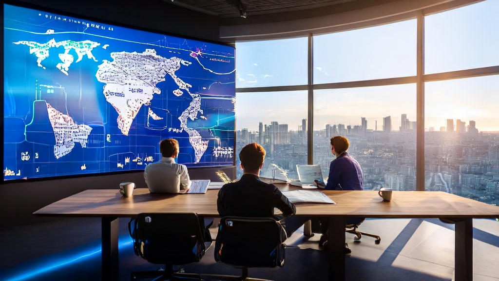 Cross-border e-commerce team utilizing AI technology for precise customer acquisition, analyzing data and optimizing ad placement strategies