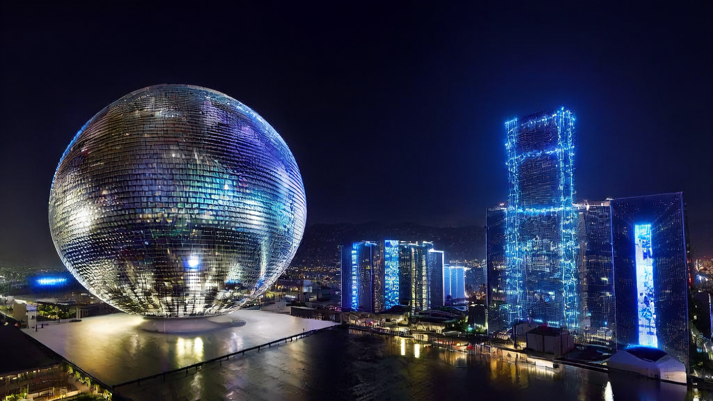 未来城市中，跨境电商中心利用AI技术和太空TPUs超级计算网络实现精准获客和广告投放优化。