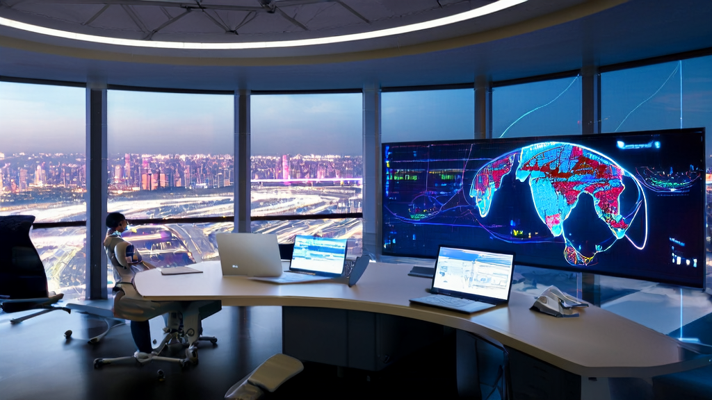 AI precise customer acquisition: The future of foreign trade, showcasing employees in a modern office using AI technology for customer data analysis