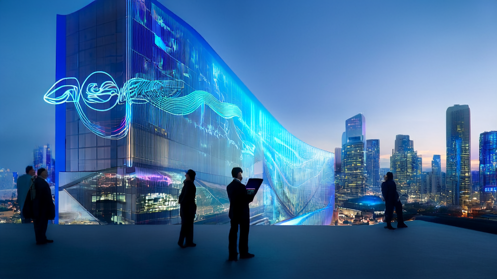 A business professional using AI technology for precise customer acquisition in a futuristic city, with B2B market data and the upcoming release of Google's Gemini 3.0 model in the background.