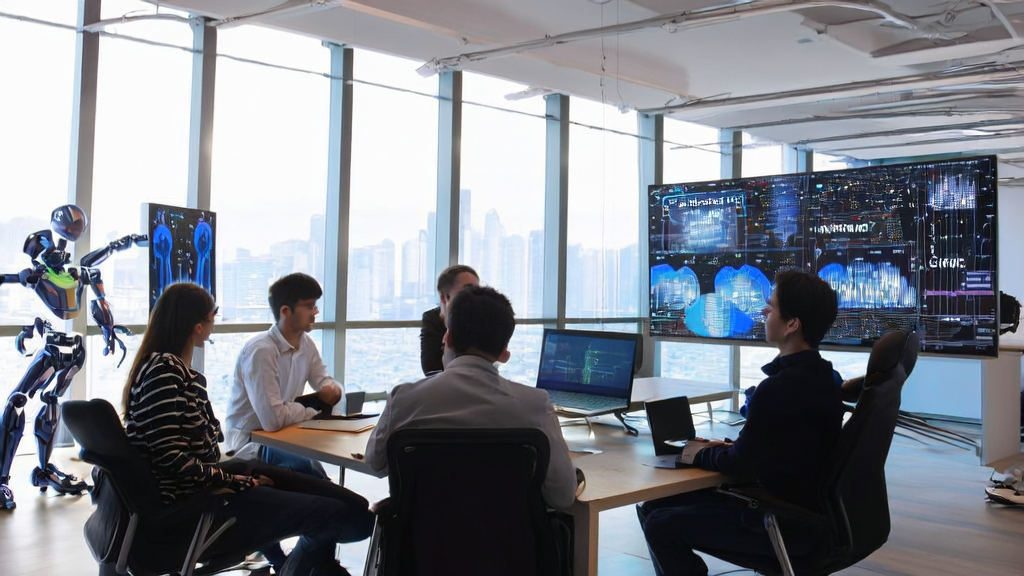 现代化办公室中团队成员正在讨论AI精准获客策略