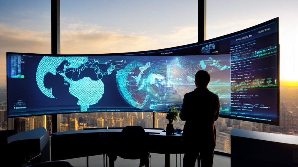 An export company manager analyzing AI-driven precise customer acquisition in a modern office