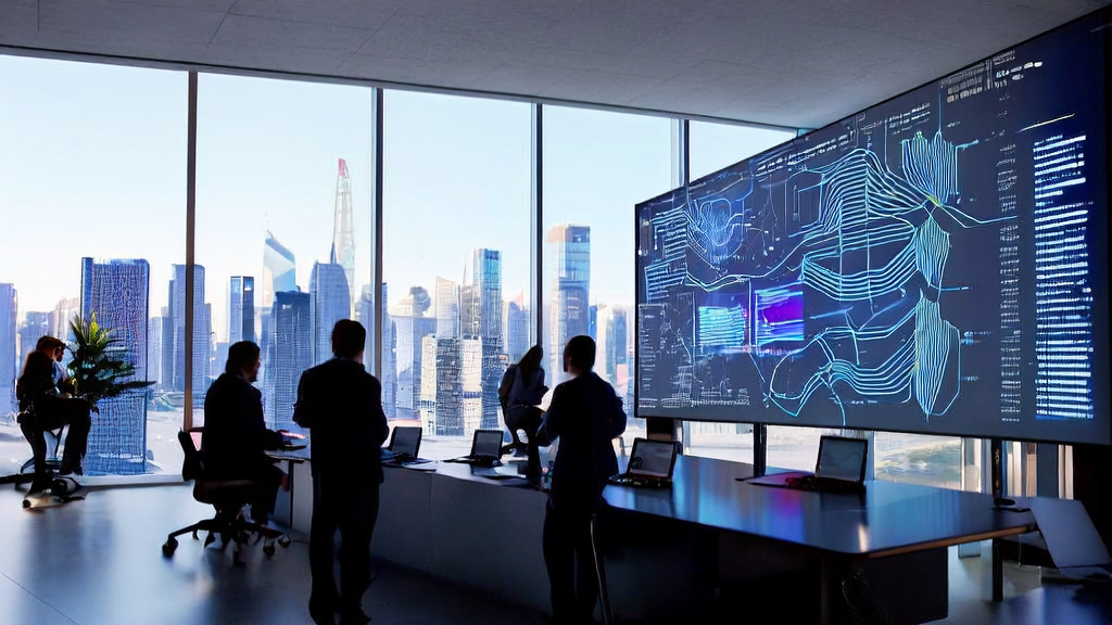 Team in the office using AI technology to optimize advertising strategies for precise customer acquisition and cost reduction