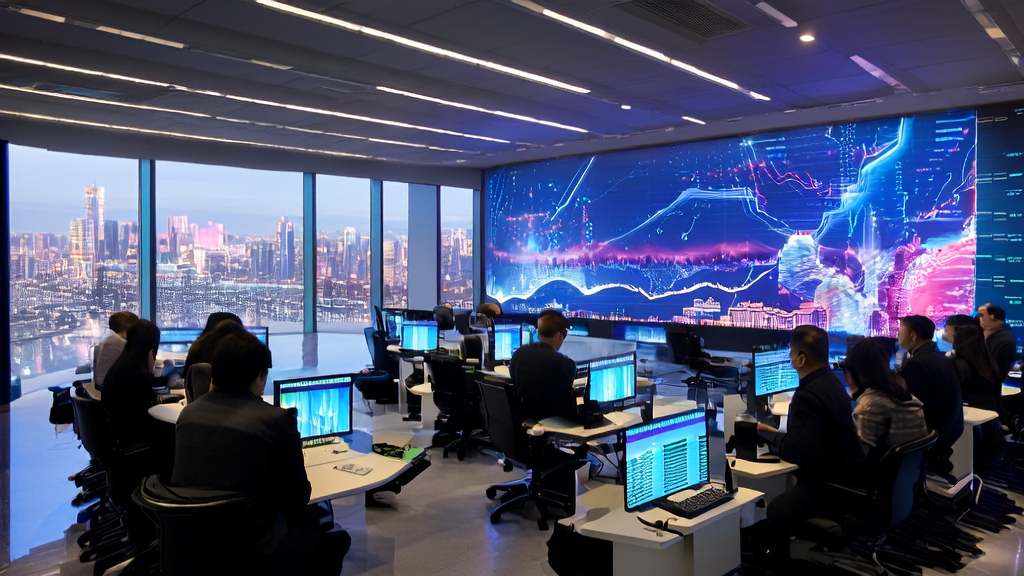 AI precision acquisition technology in a modern office setting, showcasing data analysis and ad optimization for cross-border commerce