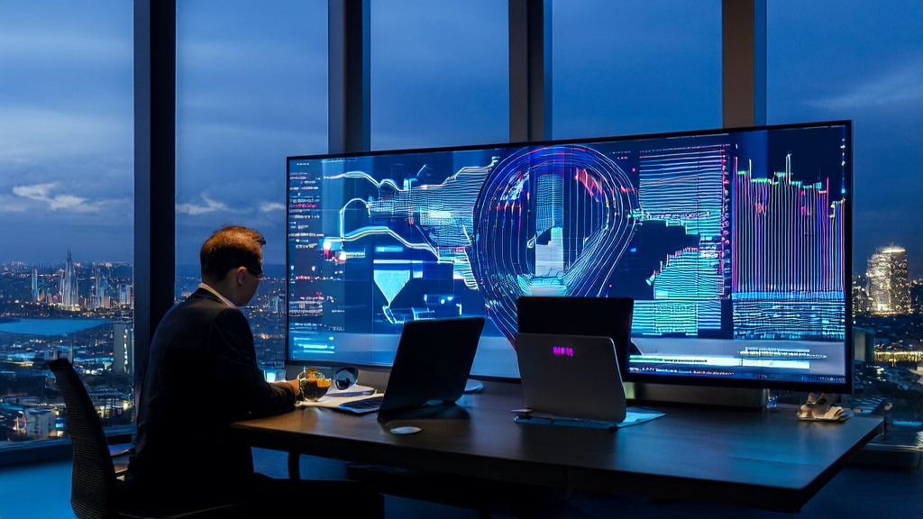 Data analyst in a smart office using AI algorithms to optimize ad placements and achieve high conversion rates