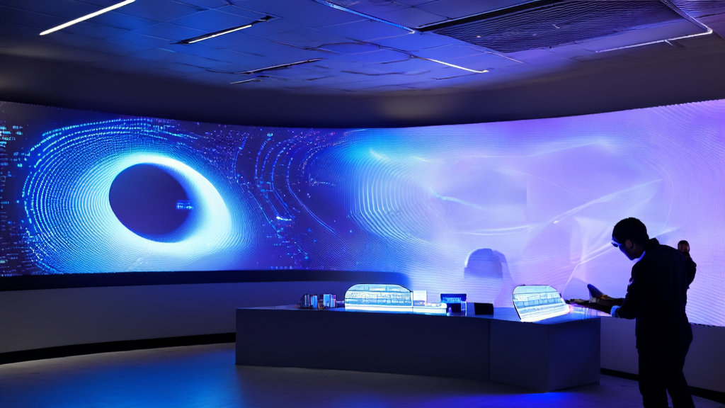 A futuristic office environment showcasing the application of AI predictive models and personalized email marketing in cross-border e-commerce