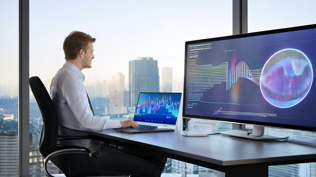 Modern office scene showcasing AI predicting customer response time to improve email marketing efficiency